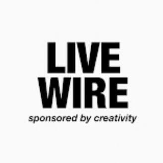 白地に黒い文字で「LIVE WIRE sponsored by creativity」と書かれたロゴ